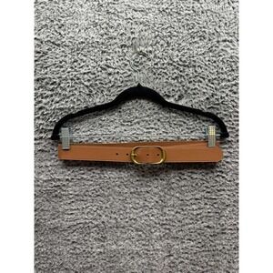 Aritzia Halo Solid Brass Buckle Smooth Leather Belt Haute Tan Gold Womens Size S